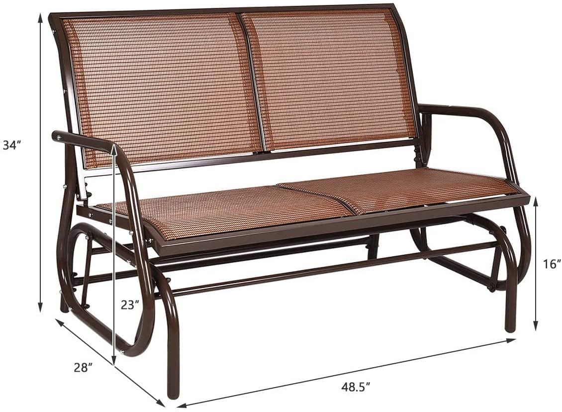 Swing Glider Chair 48 Inch with Spacious Space, 2 People Swing Lounge Glider Chair Cozy Patio Bench Outdoor & Indoor for Patio, Backyard, Poolside