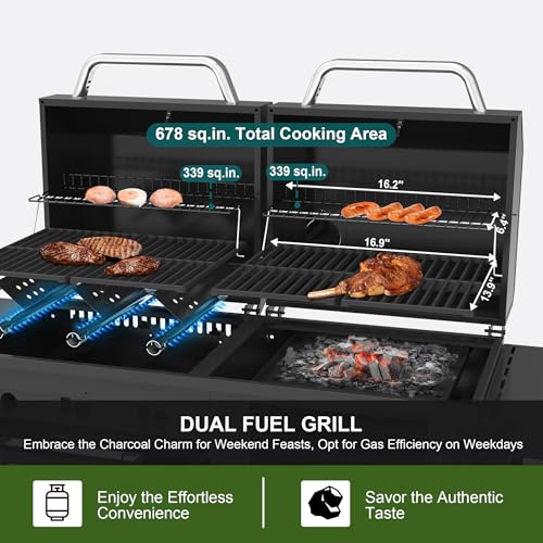 Brand-Man Griddle Grill Combo 6-Burner, 2 in 1 Versatile Propane Gas Grill and Griddle with Double Stainless Steel Lids