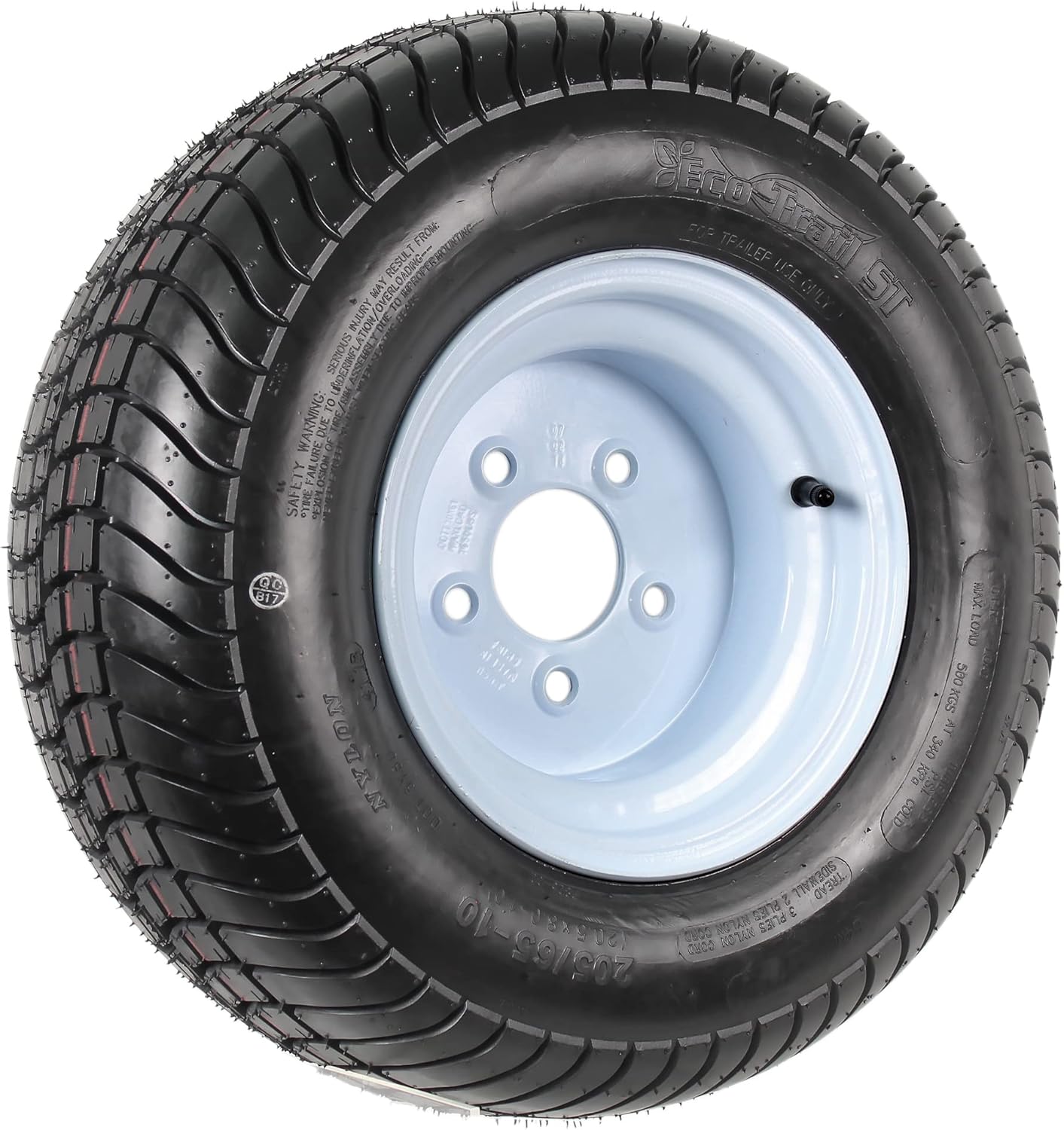 Trailer Tire On Rim 20.5 8 10 205/65-10 20.5X8.0-10 5 Lug Range E Wheel White