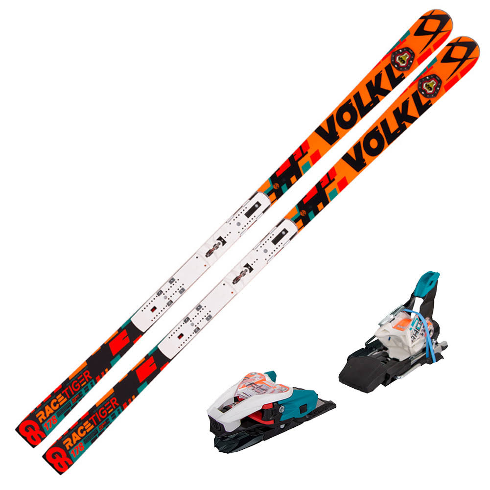 2017 Volkl Racetiger SW GSR Skis w/ 9mm Plate + UVO w/ Marker Xcell 12 Bindings - Megean