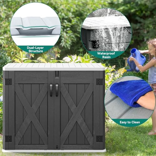 YITAHOME Outdoor Horizontal Storage Sheds w/o Shelf, Weather Resistant Resin Tool Shed, Multi-Opening Door for Storage of Bike, Trash Cans