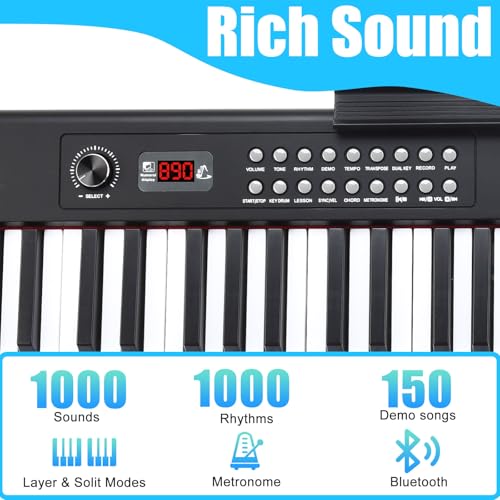 88 Key Digital Piano, Semi Weighted Electronic Keyboard Piano with Music Stand, Power Supply, Sustain Pedal, Bluetooth, Carrying Case, Headphones
