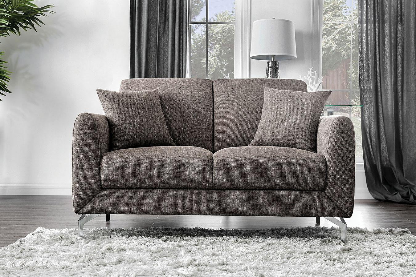Transitional Brown Linen-like Fabric Living Room Set 3pcs FOA Lauritz