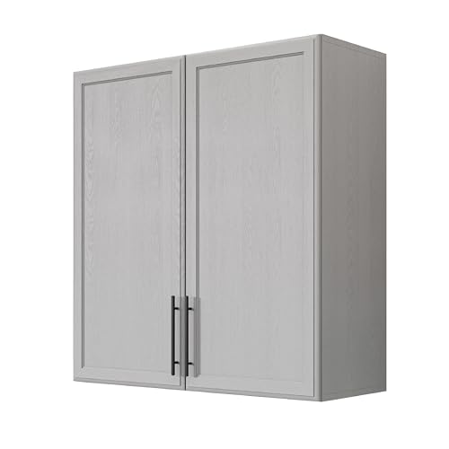 Wall Storage Cabinet - Kitchen Laundry Wall Amount Cabinet with Two Shaker Doors and Shelf, in Grey, 24'Wx2 Pcs