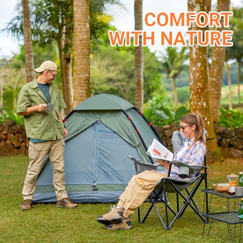 KingCamp Oversized Camping Folding Chair, Heavy Duty 450 LBS with Lumbar Support, Padded Outdoor Chair with Cup Holder