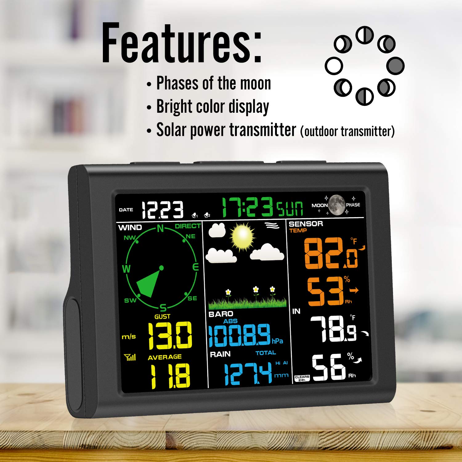 Sainlogic Wireless Weather Station with Outdoor Sensor, 8-in-1 Weather Station with Weather Forecast, Temperature, Air Pressure, Humidity, Wind Gauge