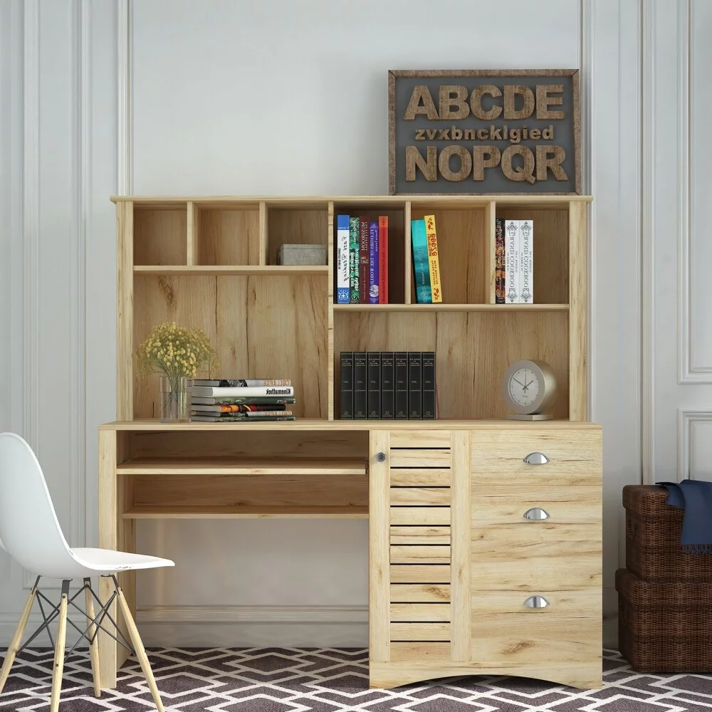 Home Office Computer Desk with Hutch Dark Brown