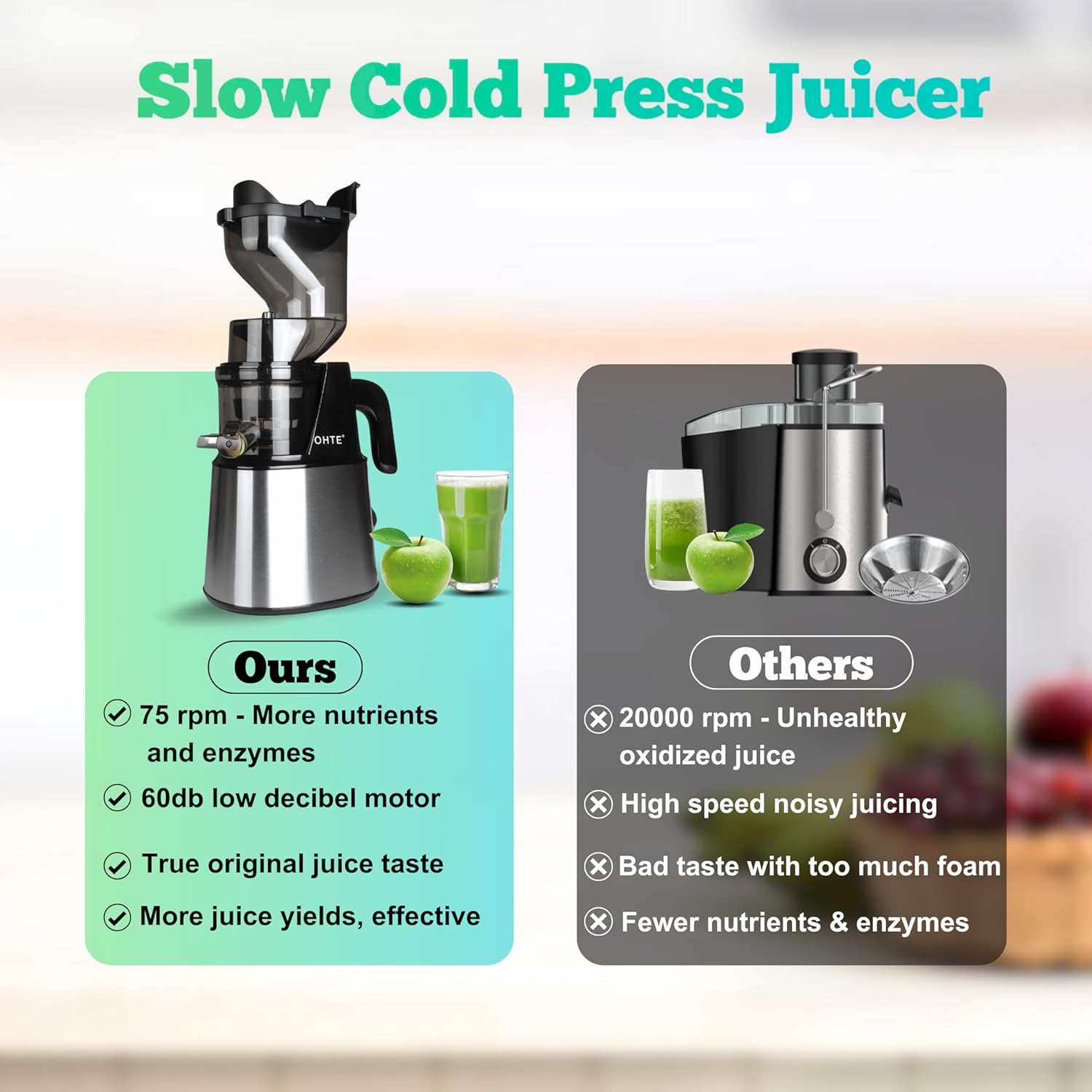 Cold Press Masticating Juicer Machines: 300W Easy to Clean Stainless Steel 5.1"" Large Feed Chute Slow Masticating Juicer Machines