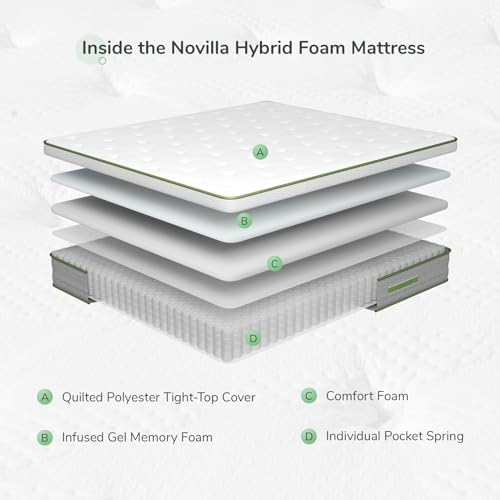 Novilla King Size Mattress 14 Inch, Hybrid Mattress King for Motion Isolation, Gel Memory Foam with Pressure Relief for Cool Night Sleep