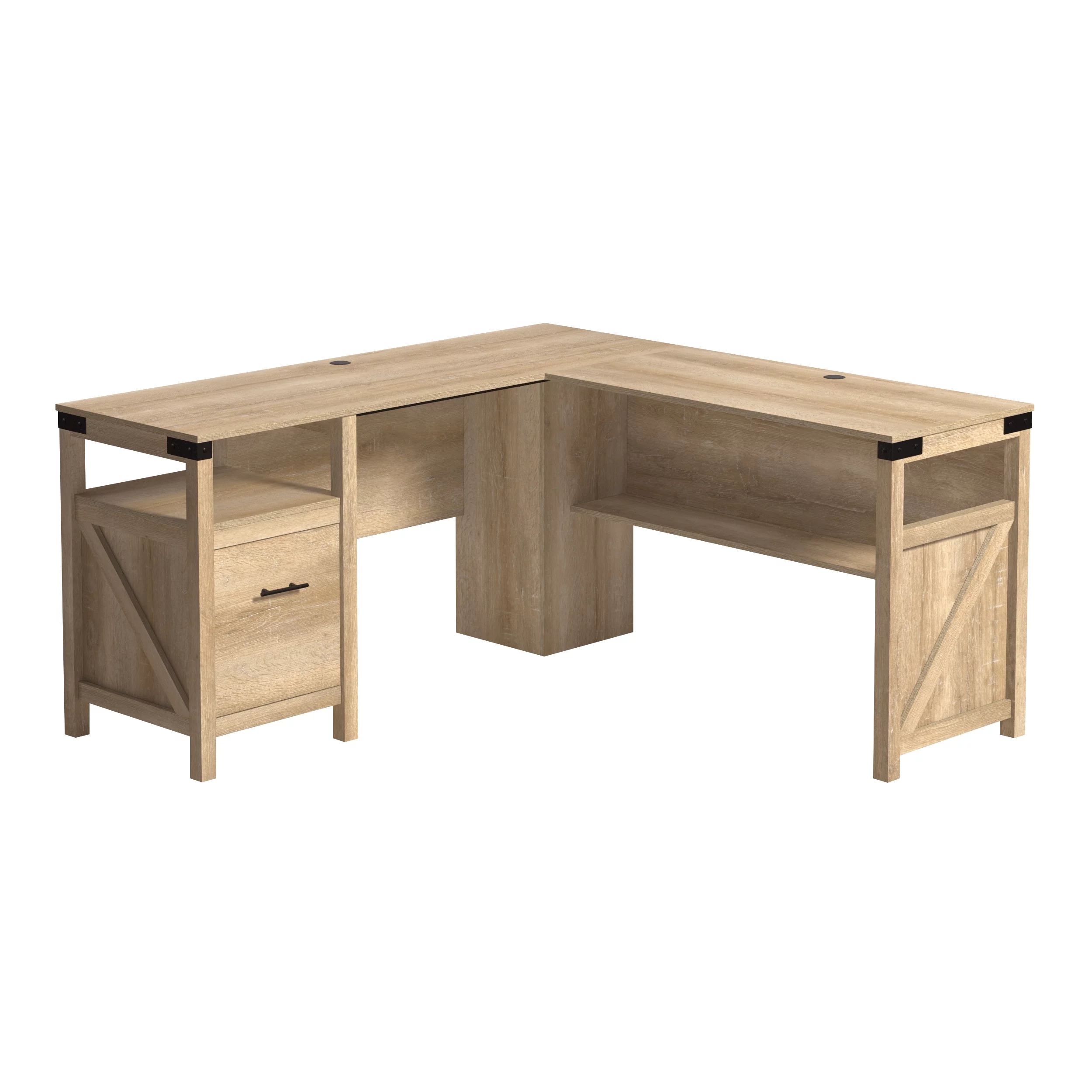 Sauder Saddler Way L-Shape Computer Desk with File Drawer, Orchard Oak Finish