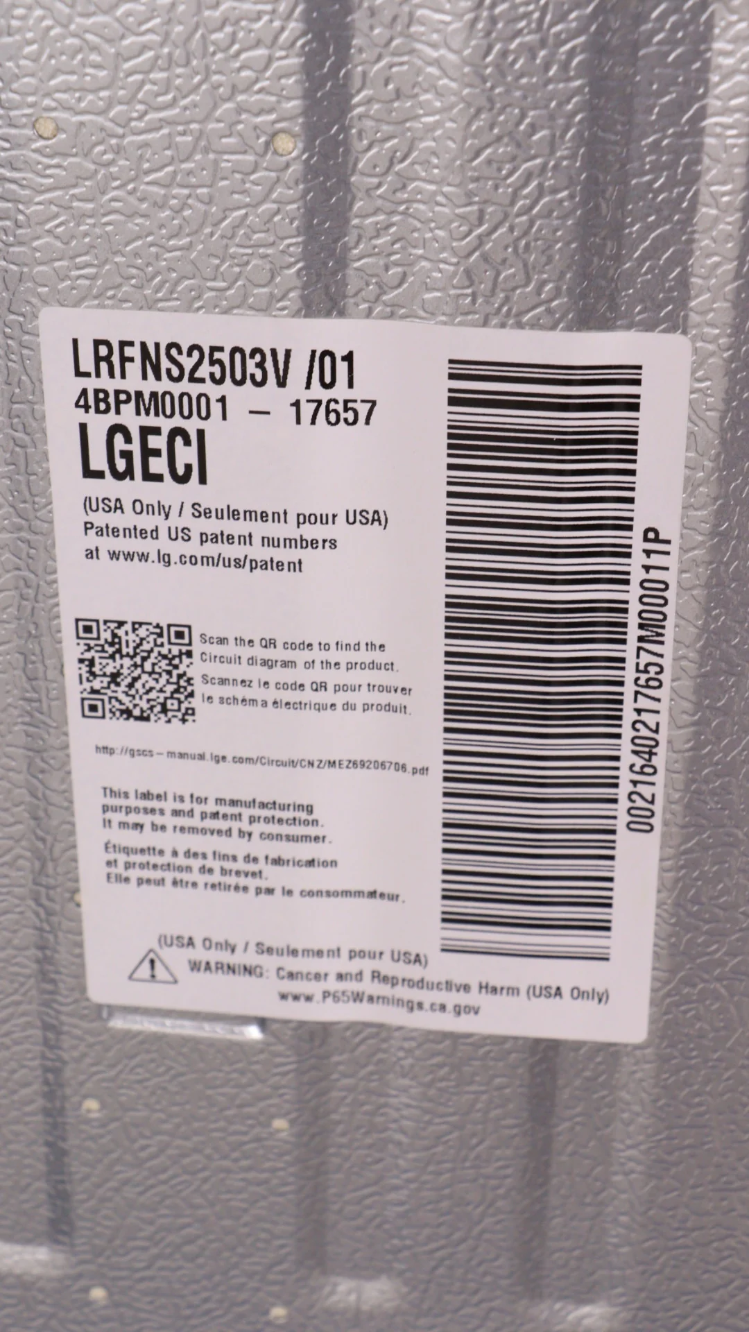 LG 33 IN. 25 CU. FT. STAINLESS STEEL LOOK FRENCH DOOR REFRIGERATOR WITH SMART DIAGNOSIS - LRFNS2503V
