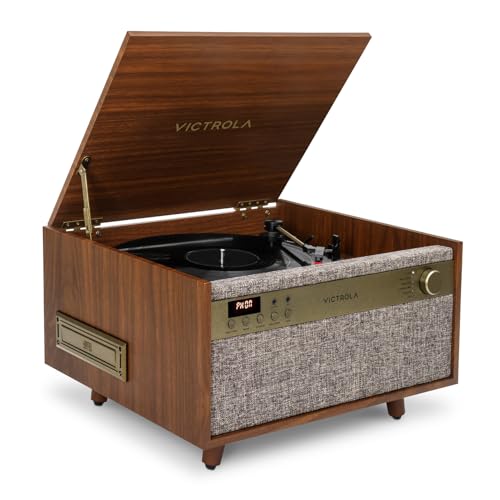 Victrola Century 6-in-1 Vinyl Record Player & Music Center &ndash; 3-Speed Turntable, CD & Cassette Player, VINYLSTREAM, Bluetooth & 3.5mm Aux