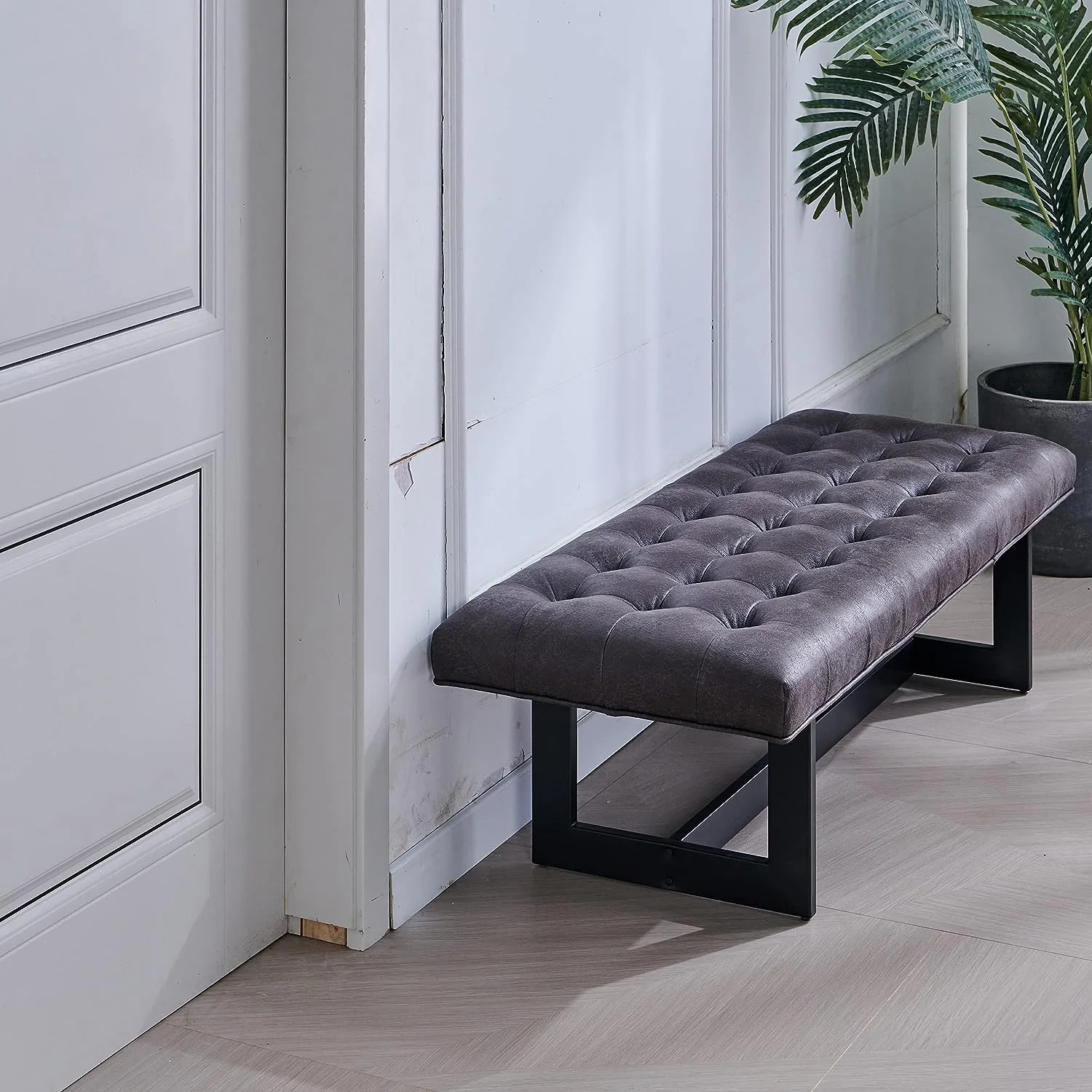 Nathaniel Home Button-Tufted Kids Ottoman, Upholstered Bedroom Benches, Vegan Leather Footrest Stool Accent Bench