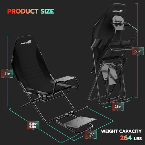 ARES WING Foldable Racing Simulator Cockpit, Racing Wheel Stand with Seat, Formula and GT Sim Racing Cockpit Compatible with Fanatec, Thrustmaster