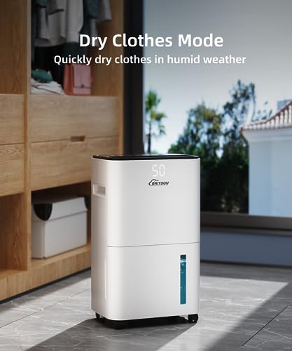 50 Pints Dehumidifier for Basement, Britsou Dehumidifiers for Home with Drain Hose - Quiet Smart Dehumidifier with 3 Modes, 24 Hr Timer