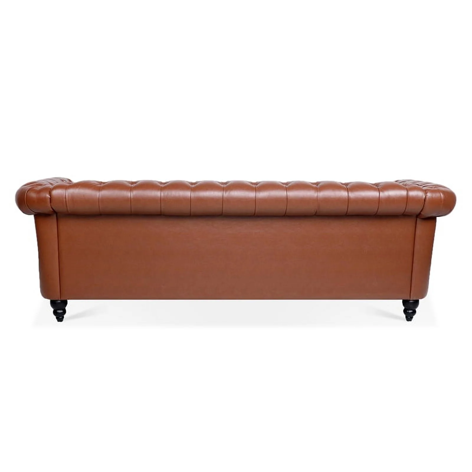 CRO Decor 84' BROWN PU Rolled Arm Chesterfield Three Seater Sofa-Brown