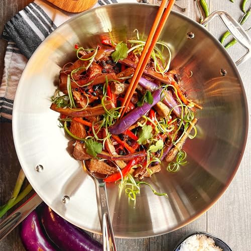 All-Clad D3 3-Ply Stainless Steel Wok 14-Inch, Induction Compatible, Oven Broiler Safe 600F, Stir-Fry Pan, Fast and Even Heat, Cookware, Frying Pan