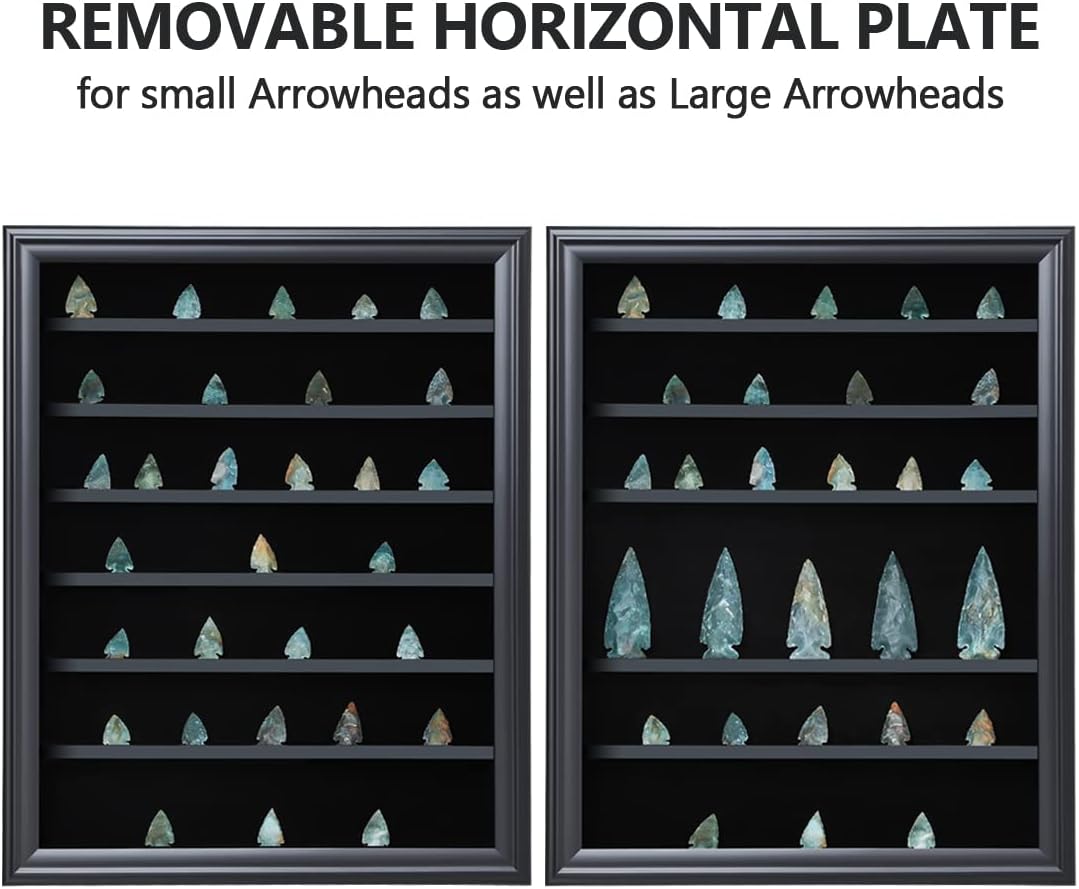 KCRasan Arrowhead Display Case Native American Arrowhead Shadow Box Wall Mount Arrowhead Collection Display Cabinet with Uv Protection for Agate Opal