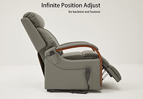 Irene House 9185 Petite Lift Chair Recliner for Elderly with Heat and Massage Dual Motor Power Sofa with Wooden Armrests and 2 Side Pockets(Faux