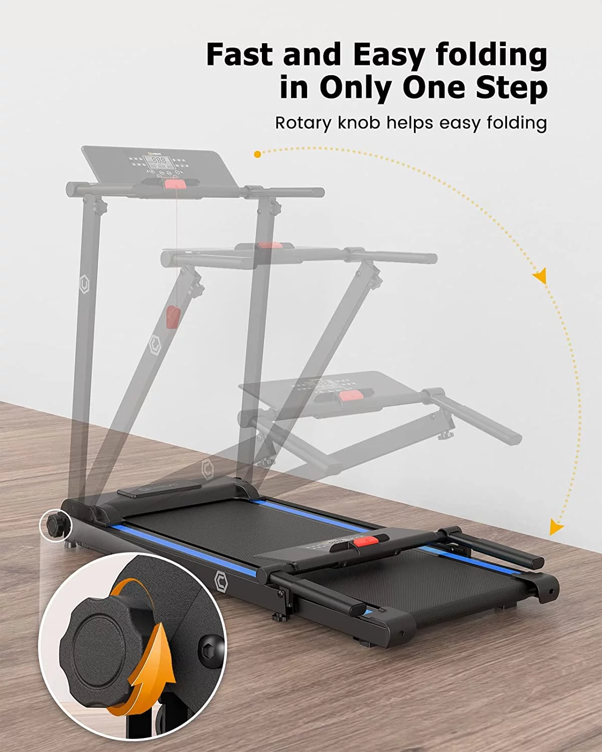 UREVO Folding Treadmill, 2.25HP Portable Mini Treadmills for Home Office, Compact Threadmill with 12 HIIT Modes, LCD Display, 265 lbs Capacity