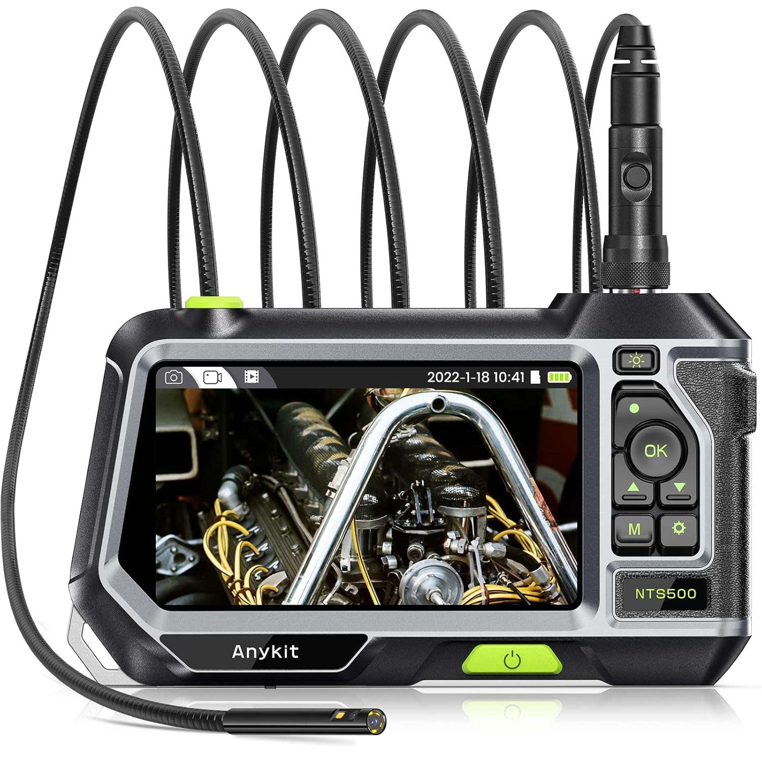 Dual Lens Endoscope with 5" IPS Screen, Anykit NTS500 5.5mm 1080P HD Borescope Inspection Camera, IP67 Waterproof Snake Camera with Lights & Tool Box