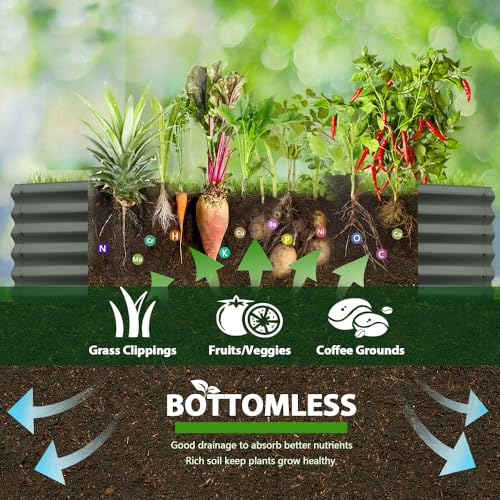 A ANLEOLIFE 8X4X1.5 ft Galvanized Raised Garden Beds Outdoor, Oval Large Metal Planter Box for Planting Vegetables Flowers Herb