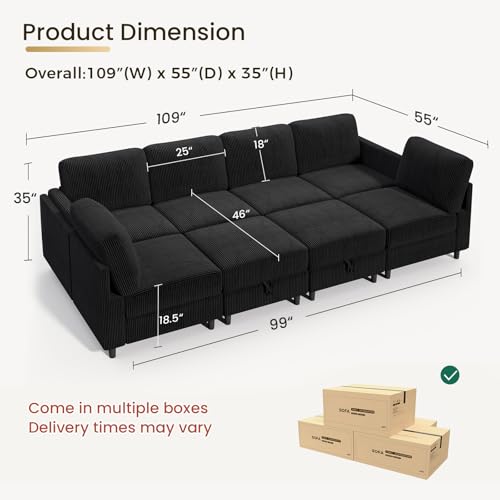 KKL Modular Sectional Sofa Bed with Storage Ottoman, Convertible L/U-Shaped Sleeper Couch for Living Room, Modern Reversible Design, Beige
