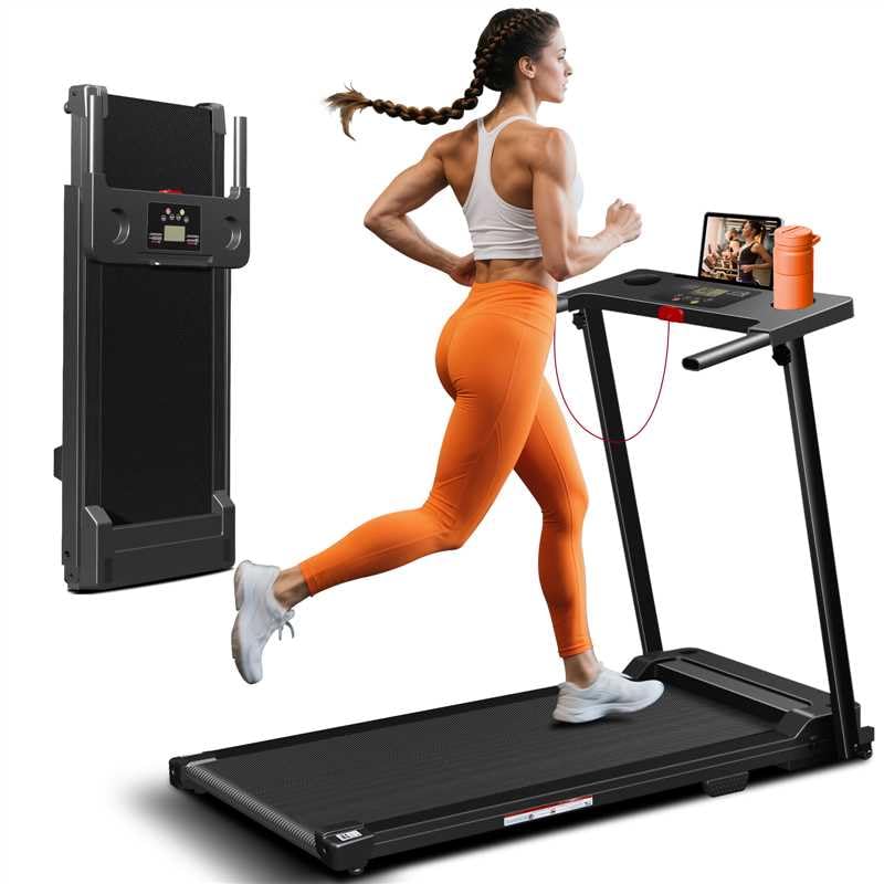 Treadmill with Handles, Portable Small Treadmills for Home and Office, 3.0HP Folding Walking Pad with 300 lbs Capacity, Cup Holder