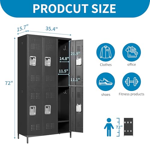 6 Doors Metal Lockers for Employees 72" H Storage Cabinet Lockable Locker with Shelves Steel Storage Locker for Gym School Office Home Requires
