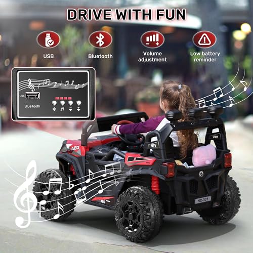 ANPABO 24V 4X4 Ride on Car Truck w/Remote Control, 4WD/2WD Switchable Kids UTV, 19" Spacious Seat, 4 Shock Absorbers, Soft Start, Music Player