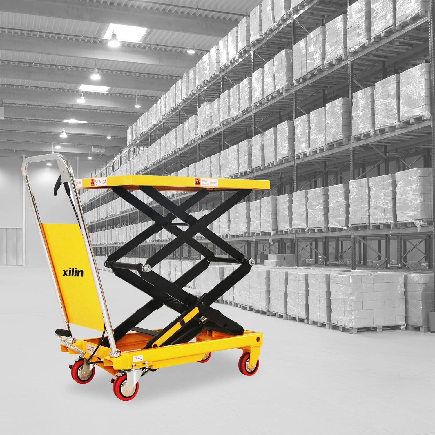 Xilin Manual Hydraulic Lift Table Cart Double Scissor 330lbs Capacity 43.3 Lifting Height Material Handling