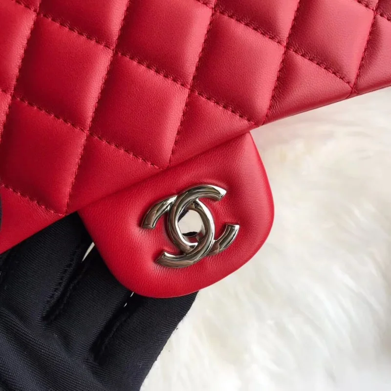 Chanel 1112 Red Medium Size 2.55 Lambskin Leather Flap Bag