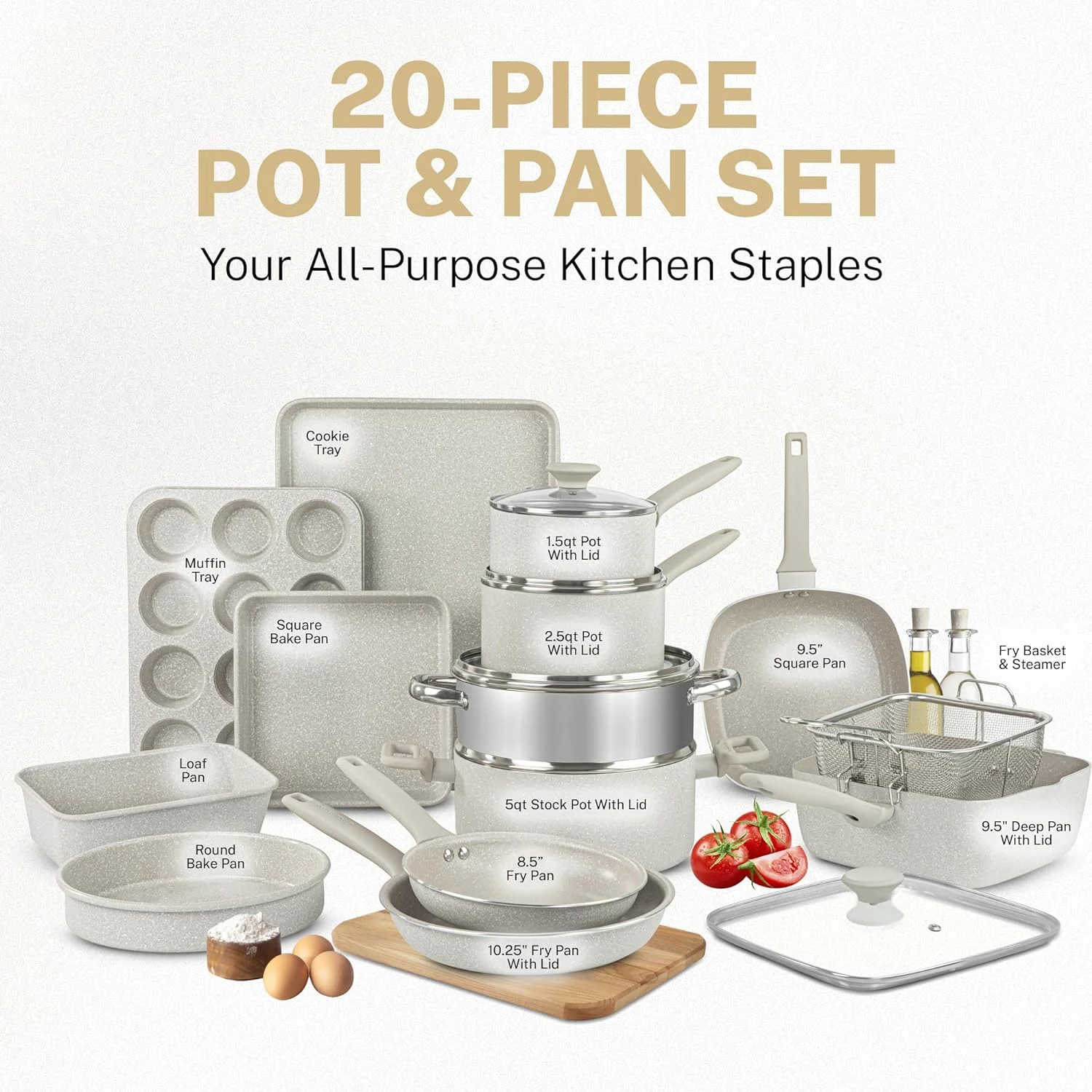 Granitestone Pots and Pans Set Desert 20 Pc Cookware Set Pots and Pans Set - Radiant Selections
