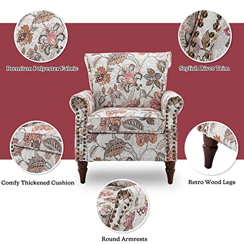 HULALA HOME Modern Wingback Accent Chair with Wood Legs & Removable Cushion, Comfy Upholstered Armchair with Nailhead Trim