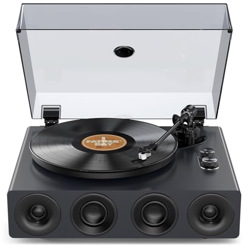 1 by ONE High Fidelity Record Player, All-in-One Turntable with Built in Speakers Phono Preamp, Magnetic AT-3600L Cartridge, RCA Output