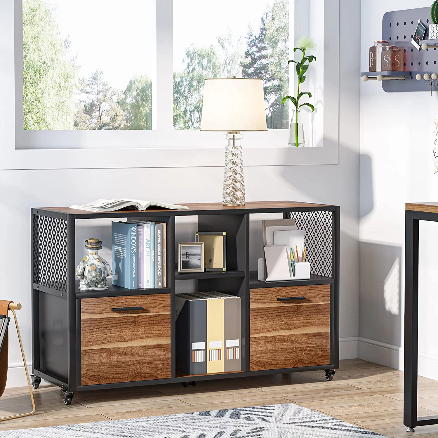 Baiyihang 2 Drawer Wood File Cabinets, Modern Mobile Lateral Filing Cabinet,  Rustic Brown