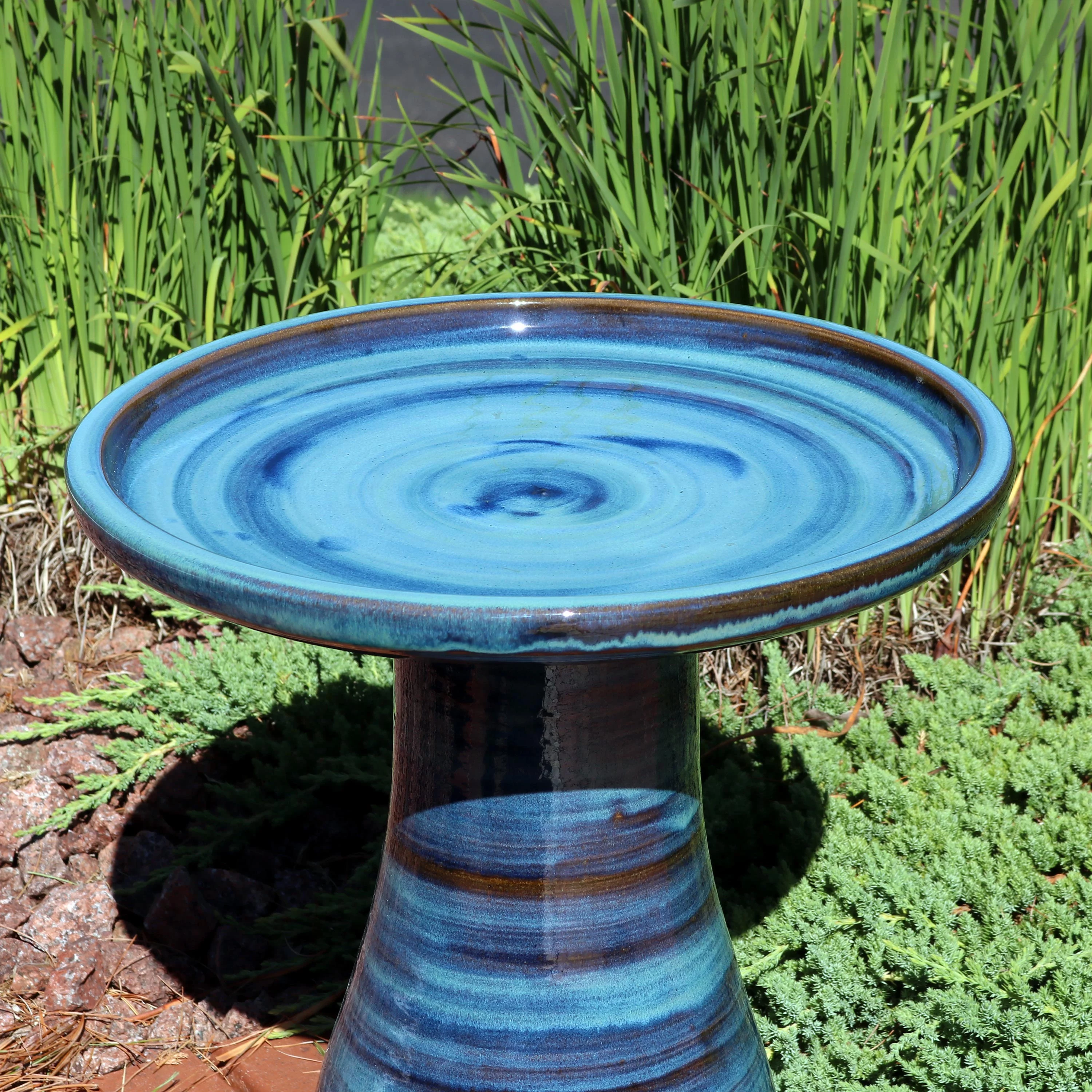 Sunnydaze Glazed Ceramic Outdoor Bird Bath - 18" - Galaxy Blue