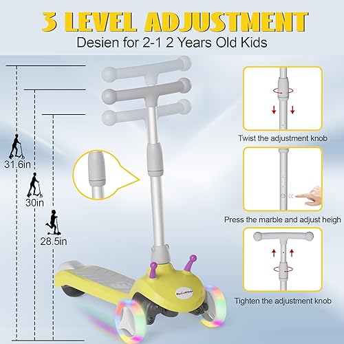 Electric Scooter for Kids Ages 3-8, Kids Electric Scooter, 3 Wheel Toddler Scooters with Flash Wheels and Widen Anti-Slip Deck, 3 Adjustable Height