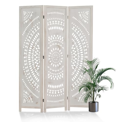 Room Divider Wood Carved Wall Divider Indoor Folding Bohemian Style Portable Partition Screen for Home Office Garden Terrace - 6 Panels (Antique