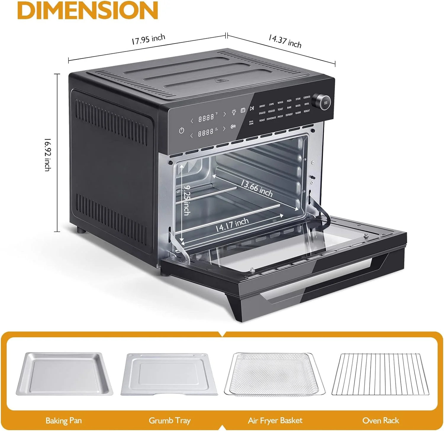 OUWI Air Fryer Toaster Oven Combo, 32QT/30L Large Countertop Convection Toaster Oven, 18-in-1 Functions, Fits 13" Pizza