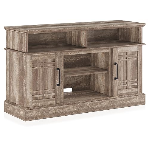 BELLEZE Modern 48" Farmhouse Wood TV Stand & Media Entertainment Center Console Table for TVs up to 50 Inch with Open Storage Shelves & Cabinets