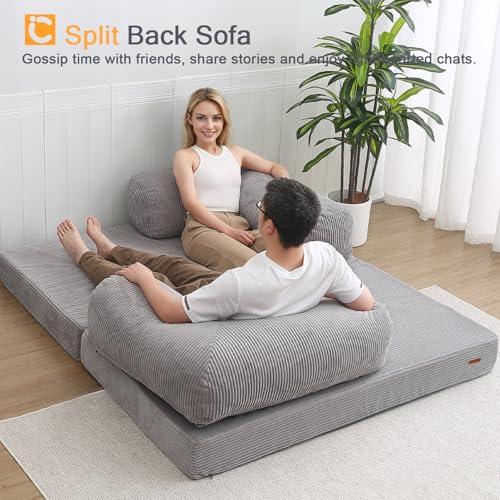COMAX Folding Sofa Bed, Convertible Chair Bed Corduroy 3-in-1 Foldable Floor Couch with High-Density Foam, Futon Sofa Sleeper Mattress