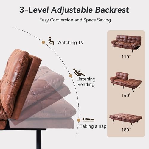 71" Convertible Futon Sofa,Faux Leather Futon Couch Bed,Sleeper Sofa Bed,Memory Foam Modern Folding Small Loveseat for Living Room,Office,Apartment