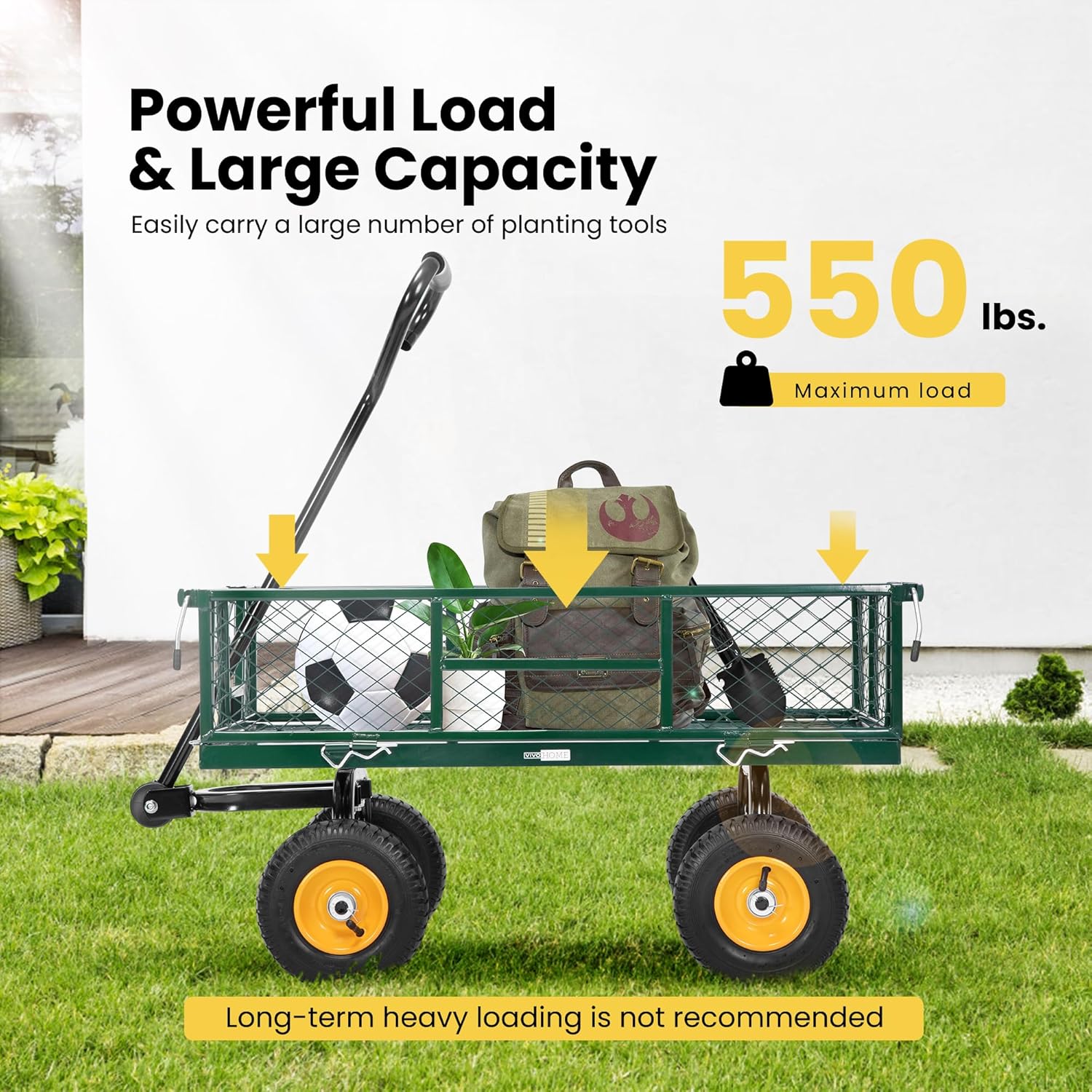 VIVOHOME Heavy Duty 880 Lbs Capacity Mesh Steel Garden Cart with Removable Sides and 4.10/3.50-4 inch Wheels (Black) and Heavy Duty 550 Lbs Capacity