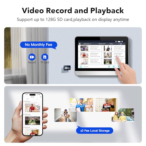 Wireless Doorbell Camera with Monitor Video Door Phone Intercom System 1080P 7'' Touch Screen Two-Way Audio Smart Door Bell with Chime