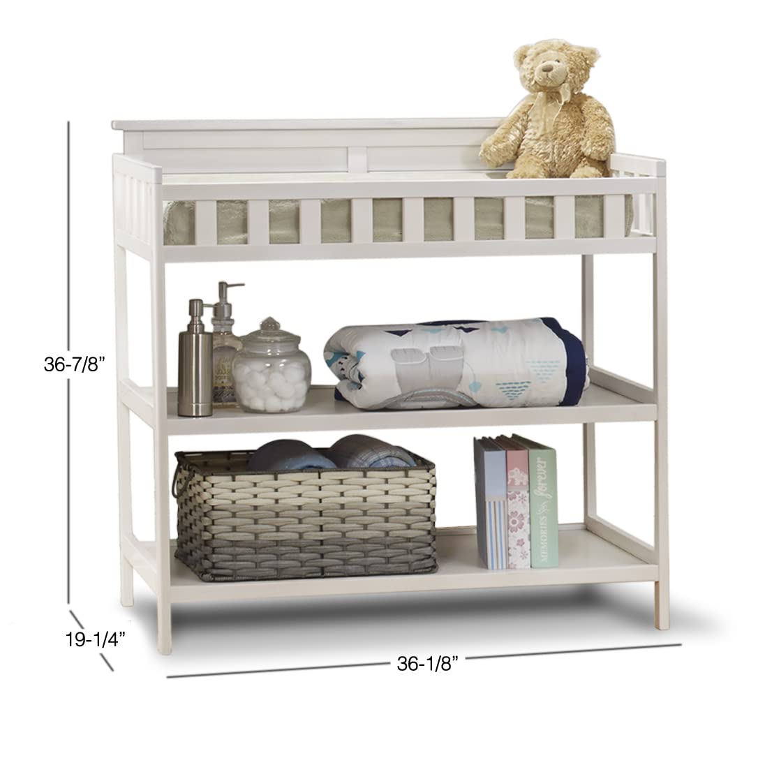 Sorelle Furniture Farmhouse White Changing Table and Changing Pad, Dressing and Diaper Changing Table for Baby Room