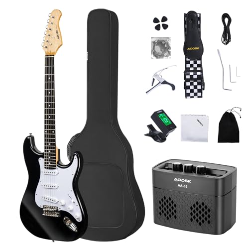 AODSK Electric Guitar with Amp Beginner Kit 39 Inch Solid Body Full Size,All Accessories,Digital Tuner,Six Strings,Four Picks,Tremolo Bar,Strap