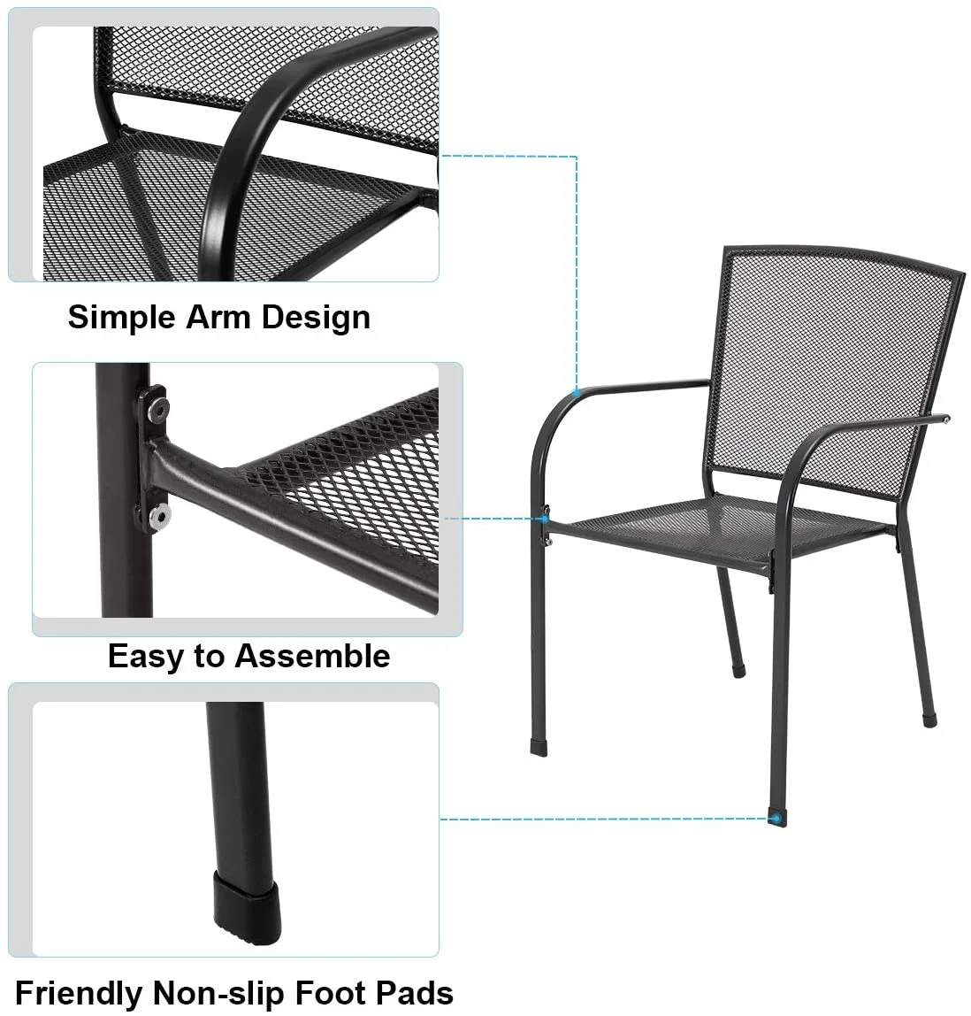 AECOJOY 5-Piece Patio Metal Dining Set with 4 Stackable Chairs-Dark Gray