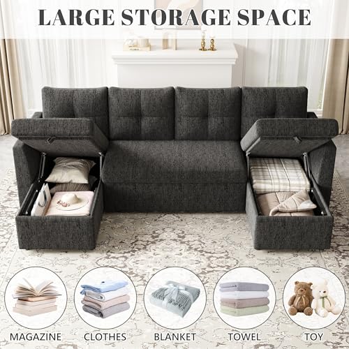 Oversized Sleeper Sofa Couch, 110 inch 2 in 1 Pullout Couch Bed with Double Storage Chaise