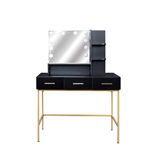 Vanity Table Set with Make Up Round Mirror and Stool, Modern Dressing Table with Storage Drawer for Women Bedroom Small Spaces, White